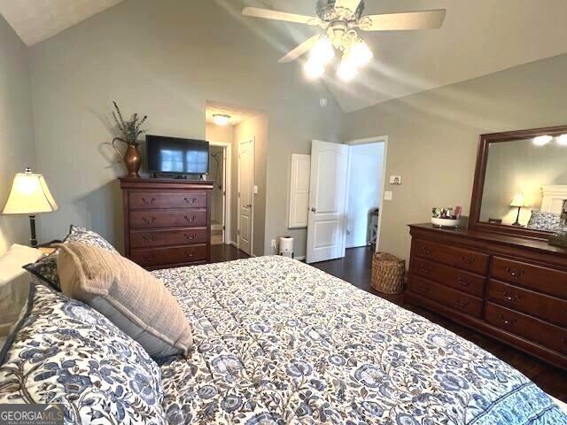 213 Moore Valley Way, Canton, GA 30115 - bedroom featuring vaulted ceiling, wood finished floors, ceiling fan, and a closet