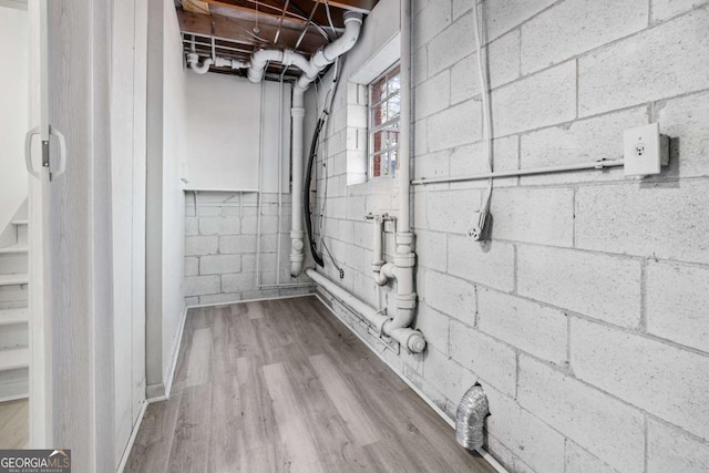 basement featuring light hardwood / wood-style floors