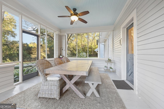 sunroom with ceiling fan and plenty of natural light