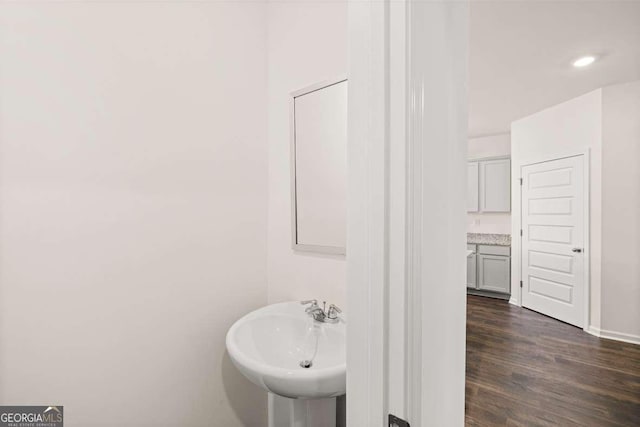 bathroom with sink and hardwood / wood-style floors