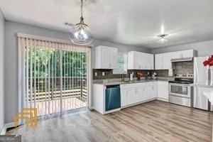 kitchen with white cabinets, backsplash, and stainless steel appliances