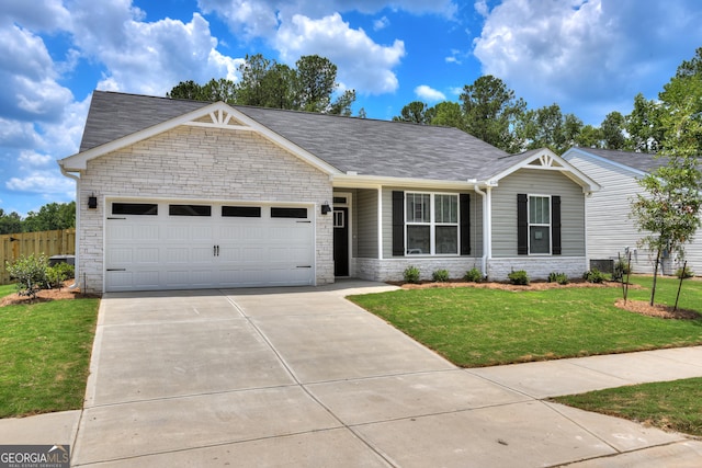 ranch-style house with a front lawn and a garage