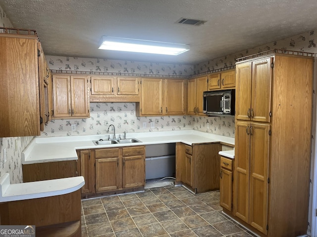 kitchen with sink and a textured ceiling