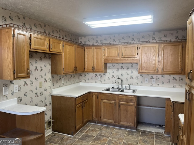 kitchen with sink and a textured ceiling