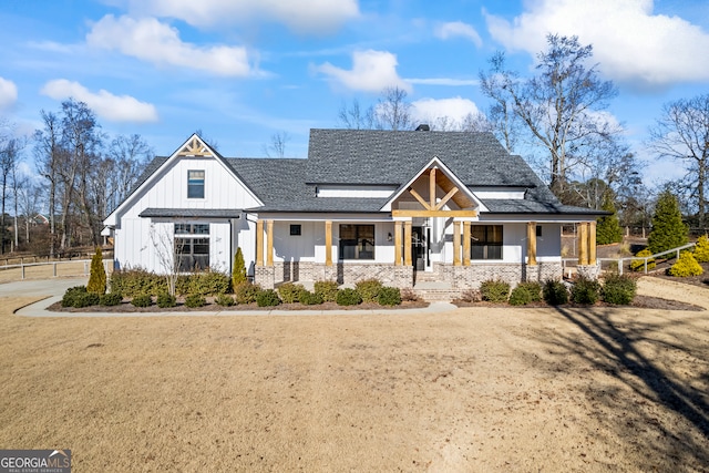 modern inspired farmhouse with covered porch