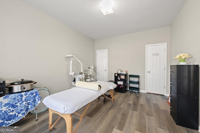 interior space with dark wood-type flooring