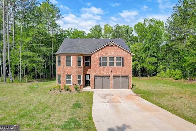 view of front facade featuring a garage and a front lawn