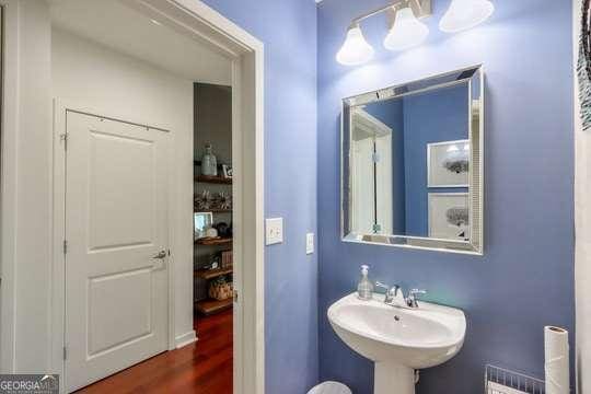 bathroom featuring wood-type flooring and sink