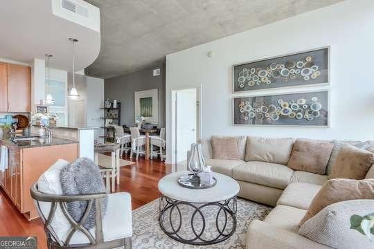 living room with hardwood / wood-style floors