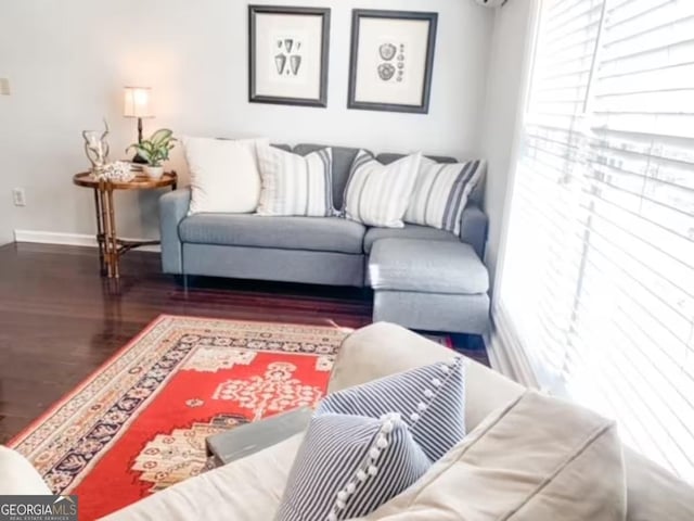 living room featuring dark hardwood / wood-style flooring