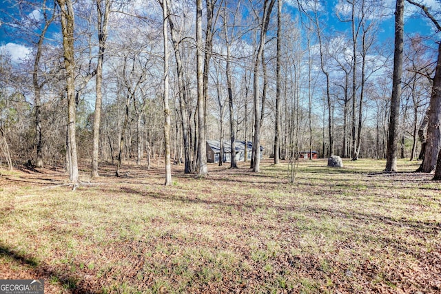 view of yard with a view of trees