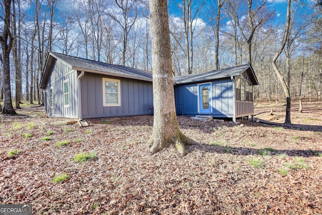 exterior space with board and batten siding