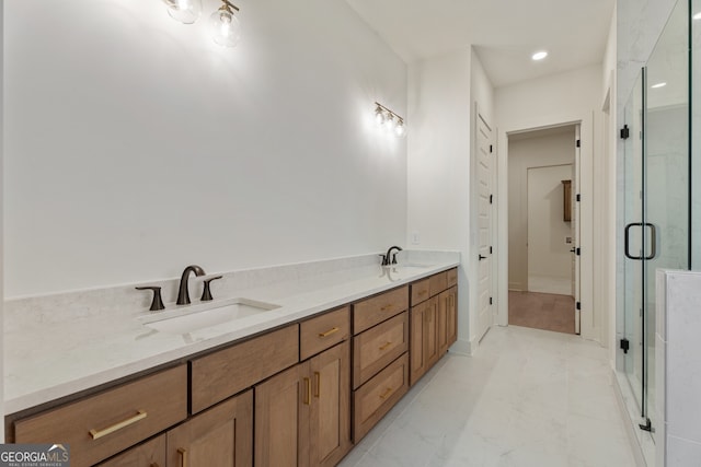 bathroom with vanity and walk in shower