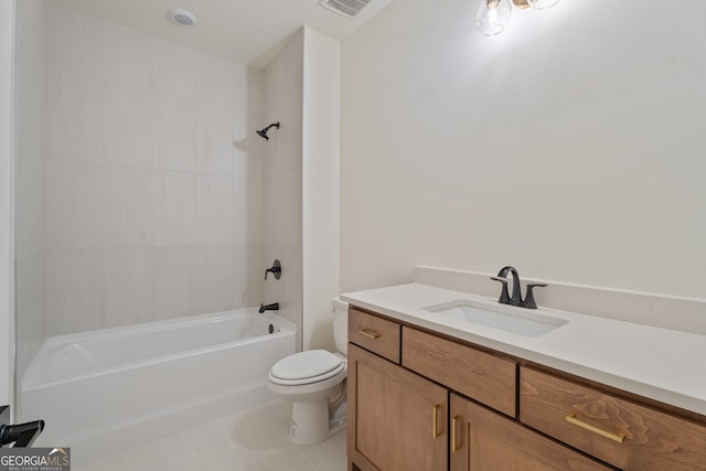 full bathroom with tile patterned floors, vanity, toilet, and shower / washtub combination