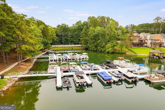 view of dock with a water view