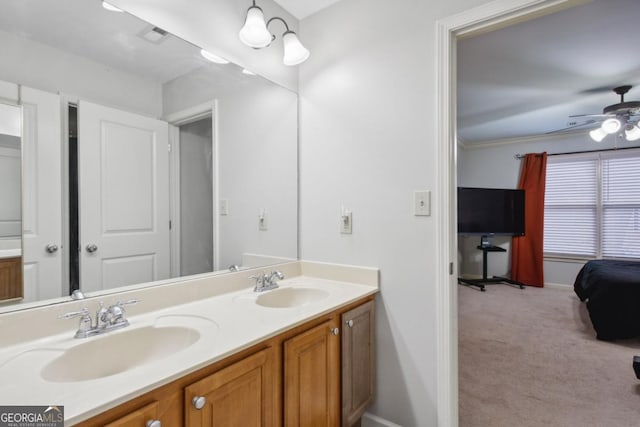 bathroom featuring vanity and ceiling fan