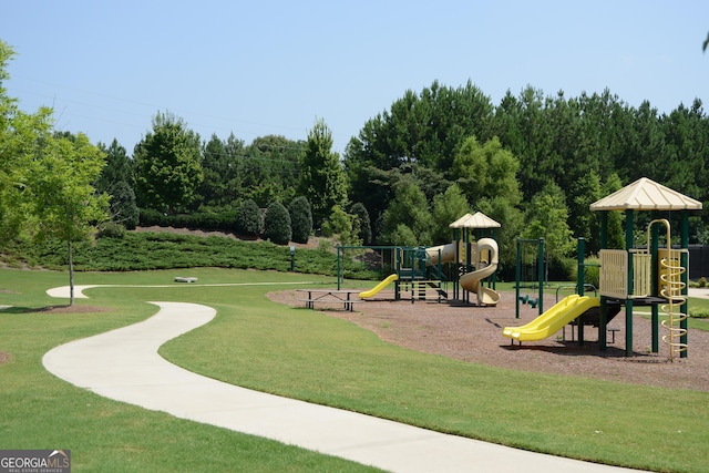 view of play area featuring a yard