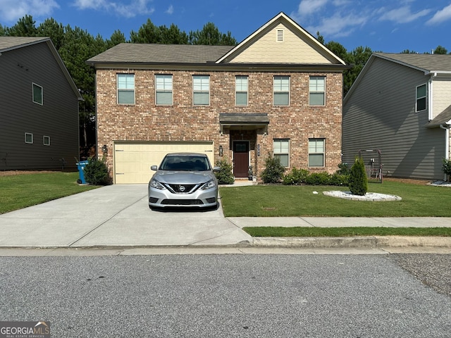 view of front facade with a garage and a front lawn