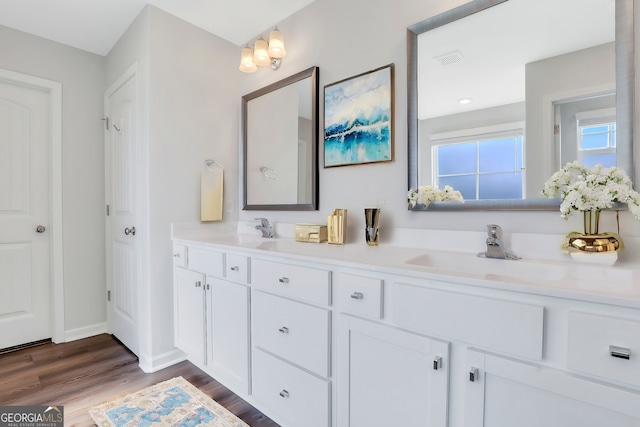 bathroom featuring vanity and wood-type flooring