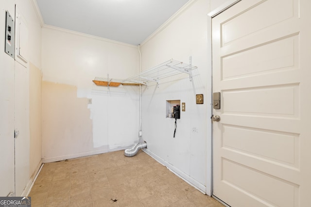 clothes washing area featuring washer hookup and ornamental molding