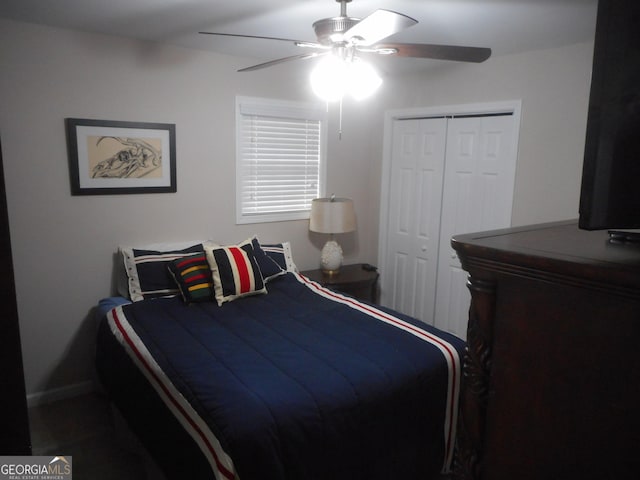 bedroom with a closet and ceiling fan