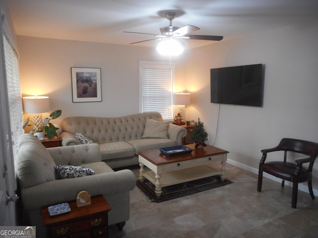 living room with ceiling fan