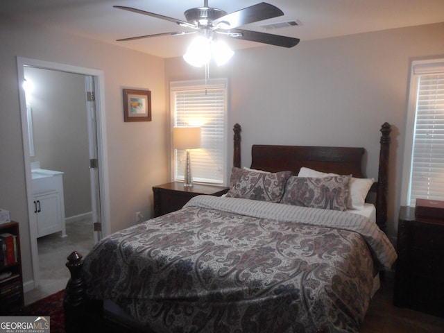 bedroom featuring carpet and ceiling fan