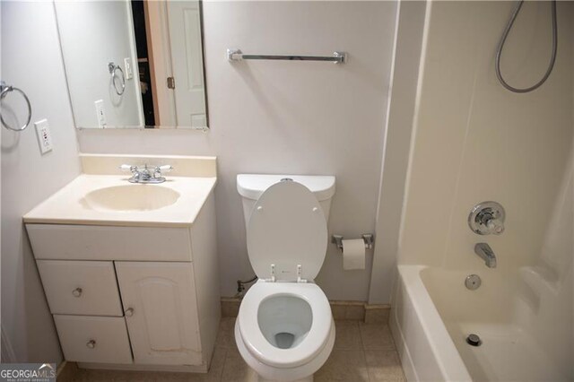 full bathroom featuring tile patterned floors, vanity, shower / bath combination, and toilet