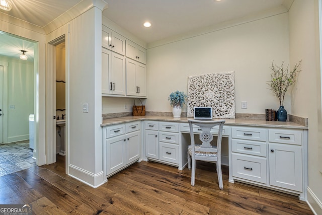 home office featuring dark hardwood / wood-style floors