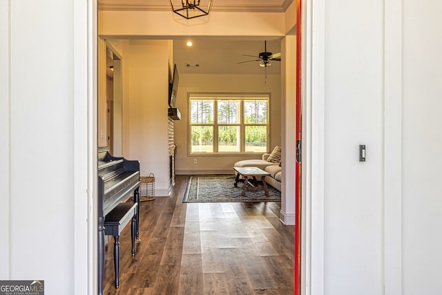 corridor with dark wood-type flooring