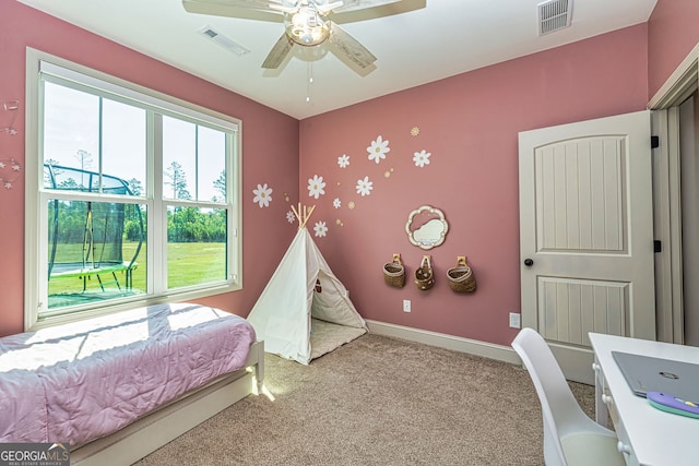 bedroom with carpet flooring and ceiling fan