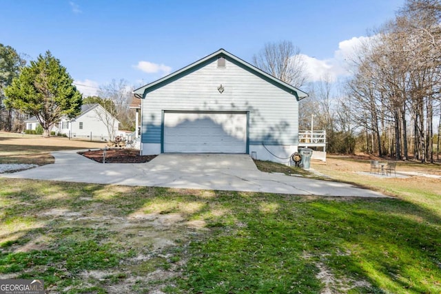 garage with a yard