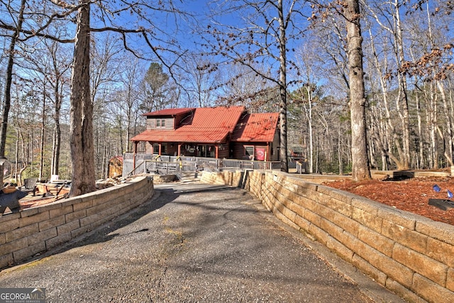 log home with a porch