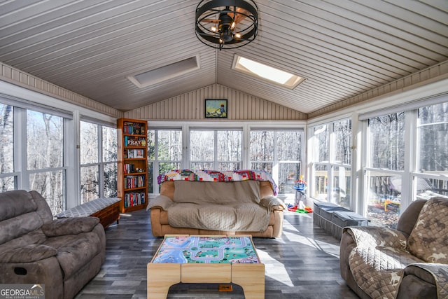 390 Apple Rdg Unit 2, Dawsonville, GA 30534 - sunroom featuring vaulted ceiling, healthy amount of natural light, wood finished floors, and a skylight