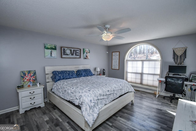 390 Apple Rdg Unit 2, Dawsonville, GA 30534 - bedroom featuring dark wood finished floors, baseboards, an office area, and a ceiling fan