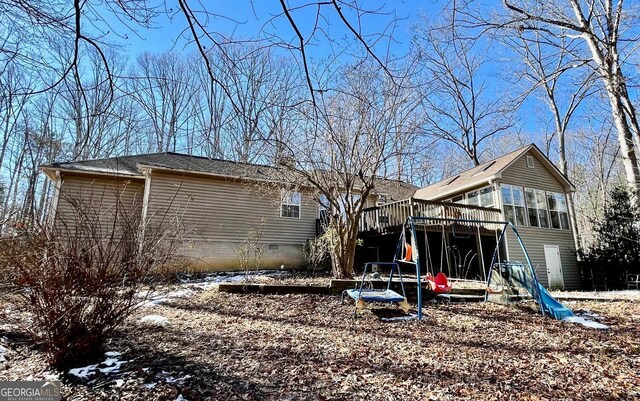390 Apple Rdg Unit 2, Dawsonville, GA 30534 - rear view of house featuring a deck, stairway, crawl space, and a sunroom