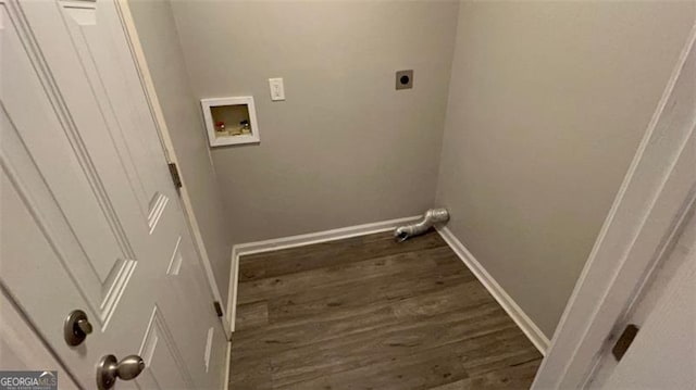 washroom featuring dark hardwood / wood-style flooring, hookup for a washing machine, and hookup for an electric dryer