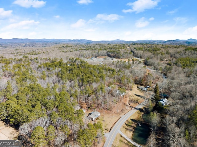 drone / aerial view featuring a mountain view