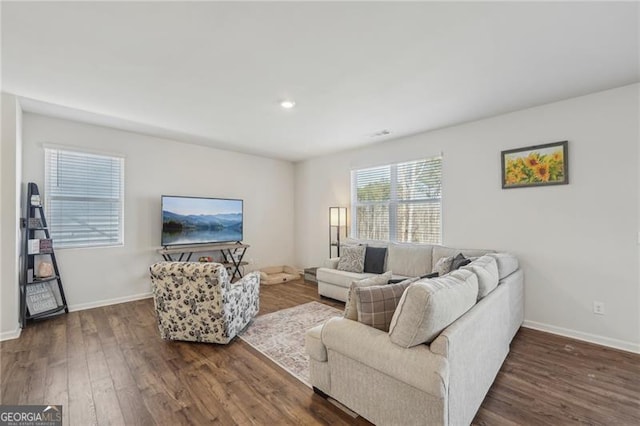 living room featuring dark hardwood / wood-style flooring