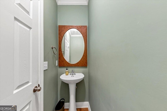 bathroom featuring ornamental molding and sink