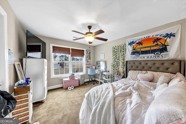 bedroom featuring carpet floors and ceiling fan