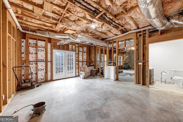 basement featuring french doors