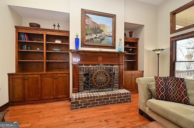 living room featuring a fireplace and light hardwood / wood-style floors