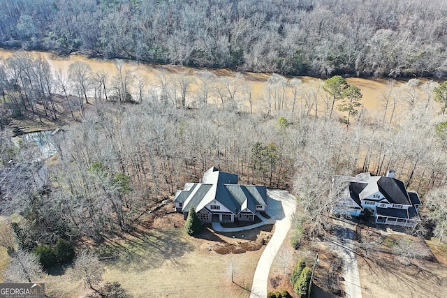 aerial view with a water view