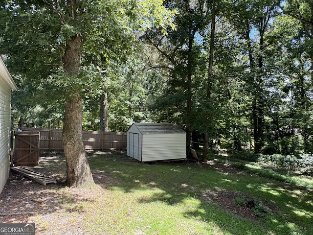 view of yard with a storage shed