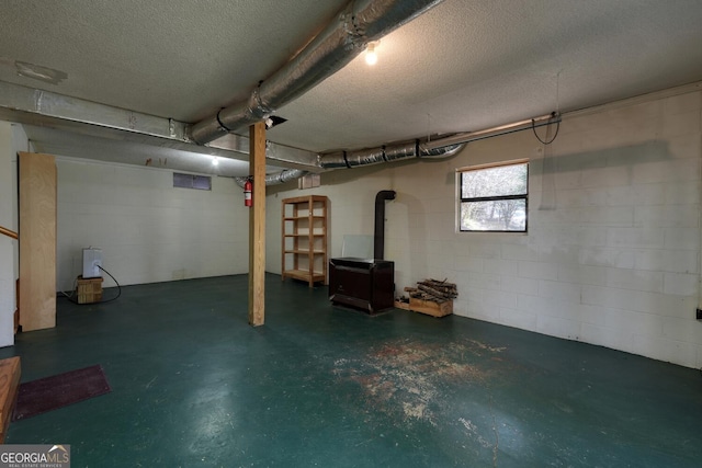 basement with a textured ceiling