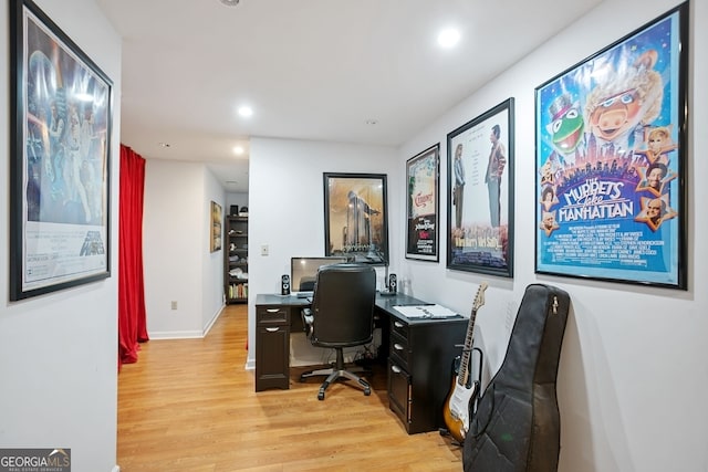 office area featuring light hardwood / wood-style flooring