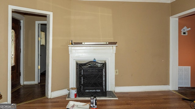 living room with dark hardwood / wood-style flooring