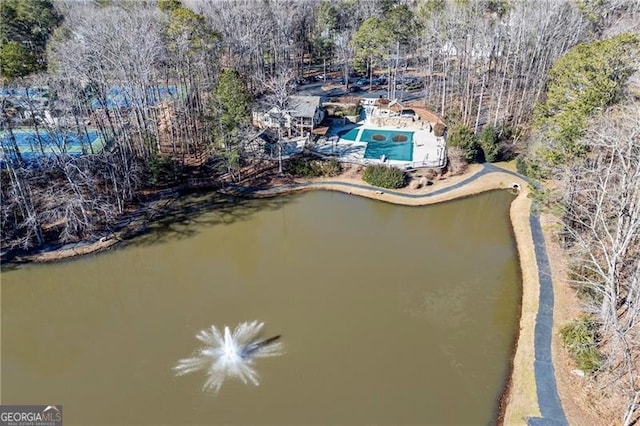 drone / aerial view featuring a water view