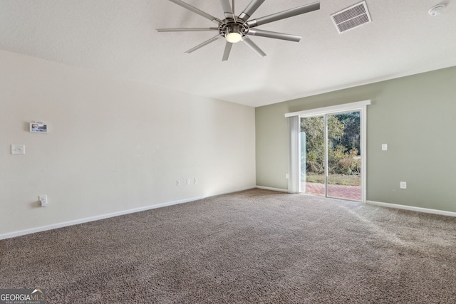 empty room featuring carpet flooring and ceiling fan